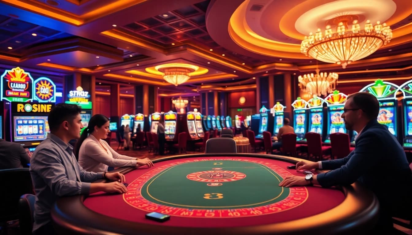 Engaging players at a vibrant online casino in Texas with luxurious gaming tables and machines.