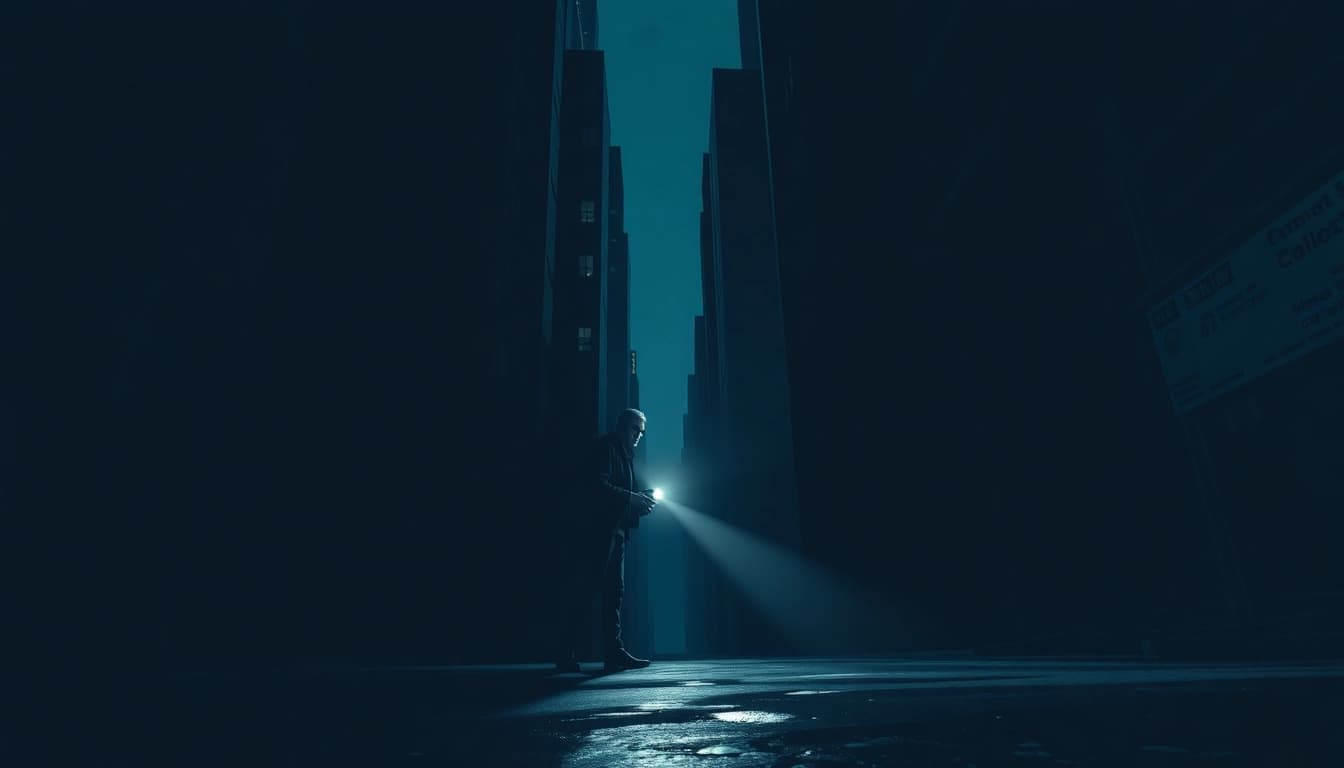 Engaging scene depicting a lone detective in a fast-paced thriller, illuminating suspenseful moments in a dark alley.