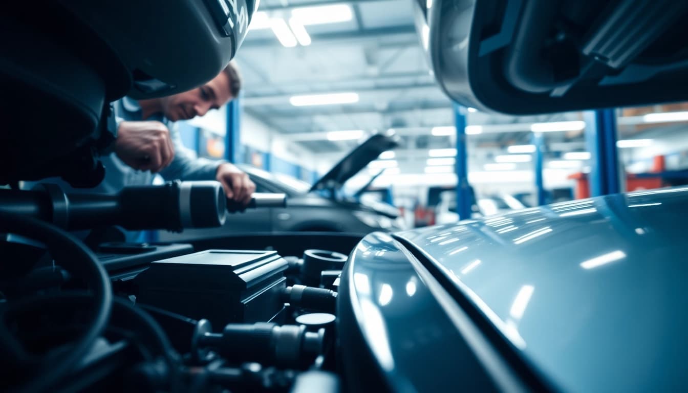 A mechanic providing a mechanical breakdown coverage alternative service in a professional garage setting.