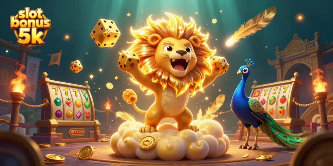 Experience the thrill of online slots with the slot bonus 5k, capturing dynamic gaming elements in an exciting 3D scene.
