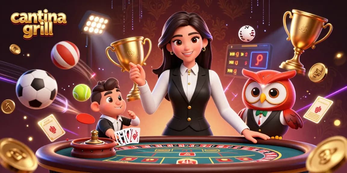 Experience thrilling betting action at cantina grill with vibrant 3D casino illustrations.