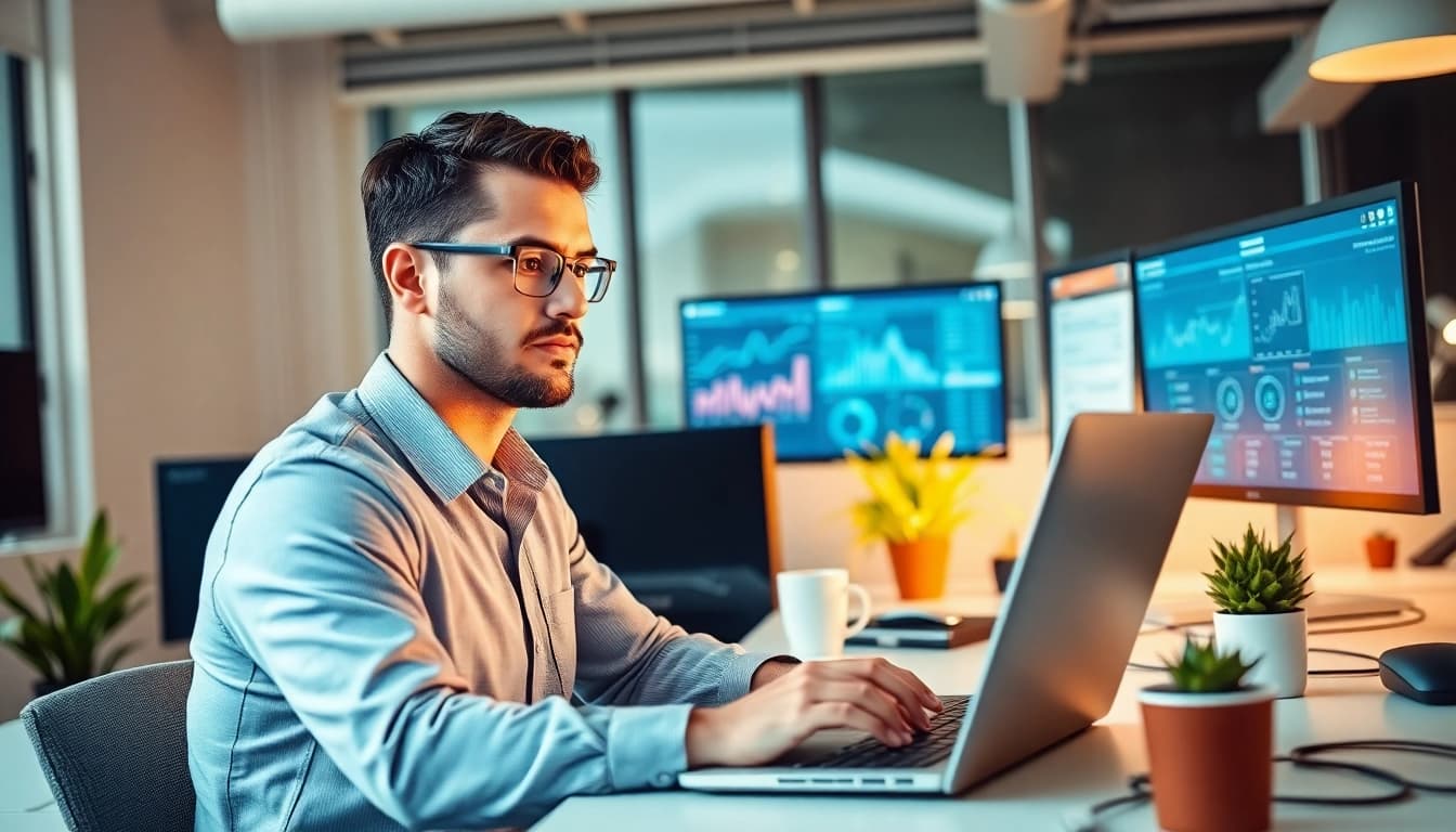 Transform your business with managed IT services Lakeland, showcasing a technician in a modern office.