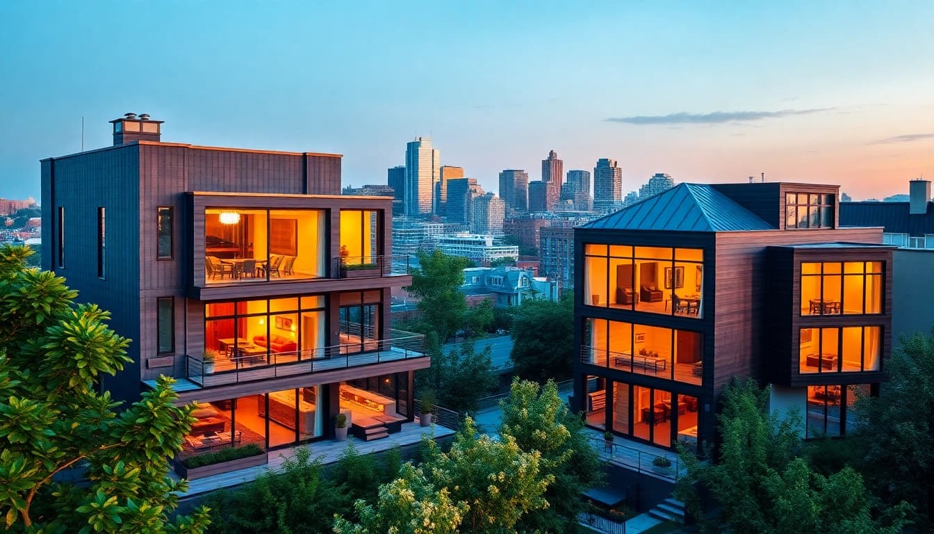 Showcase of a Boston residential architecture firm with modern designs and the city skyline.