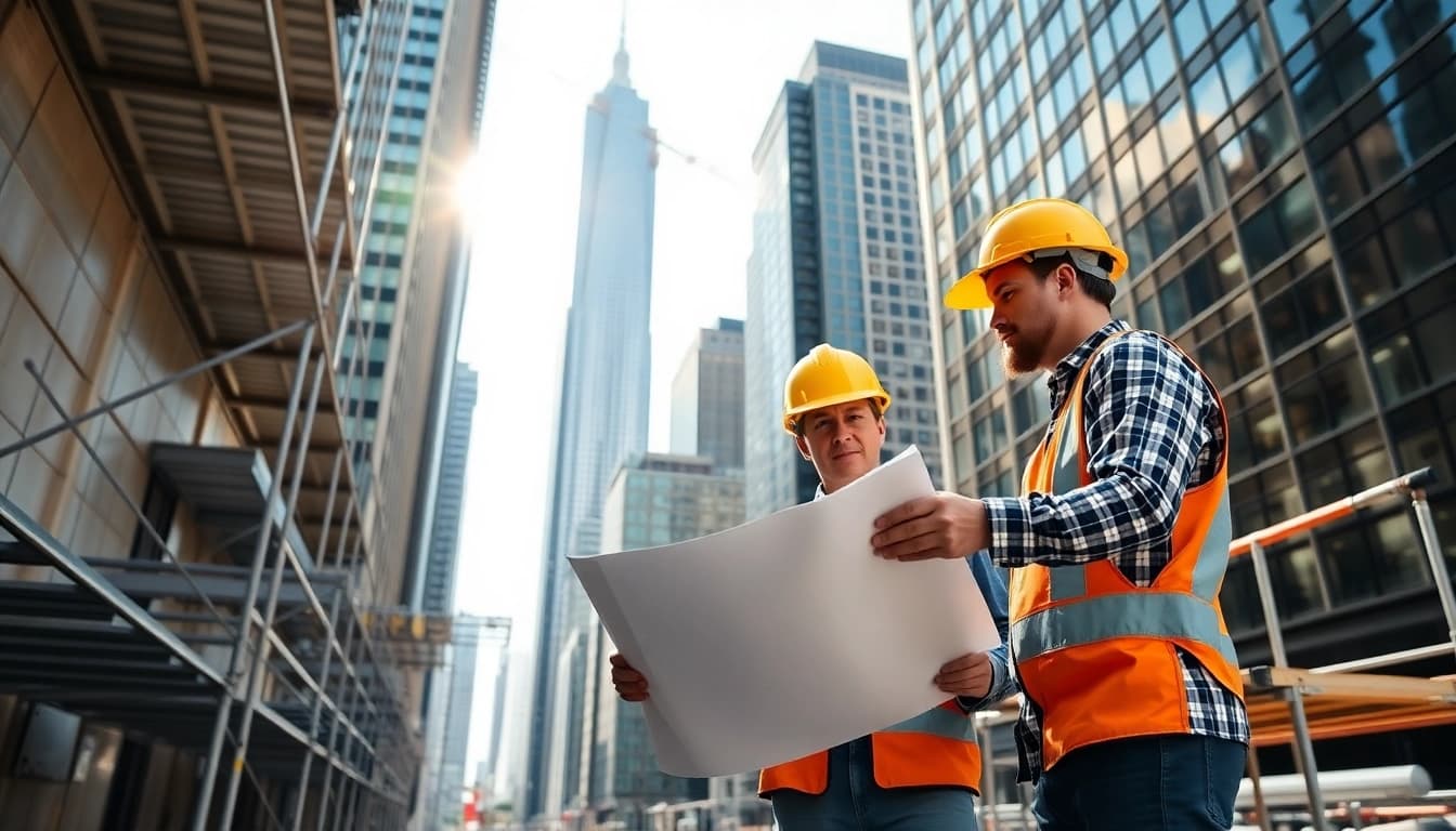 New York City General Contractor collaborating on a construction project in an urban setting.