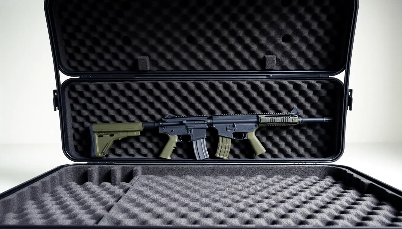 Secure foam for rifle case with custom cutouts for optimal protection.