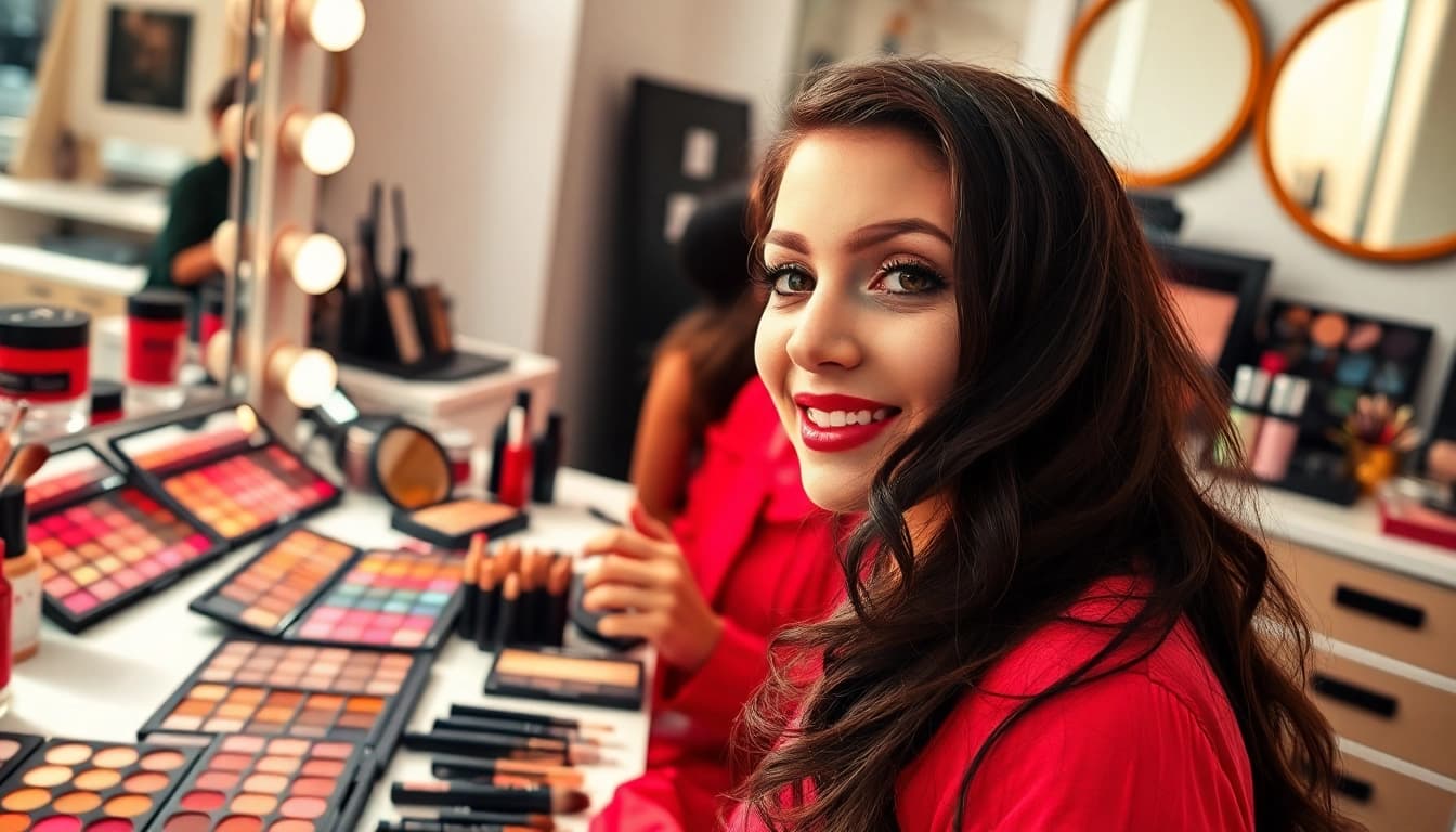 Showcasing makeup wholesale products arranged artistically on a vanity table.