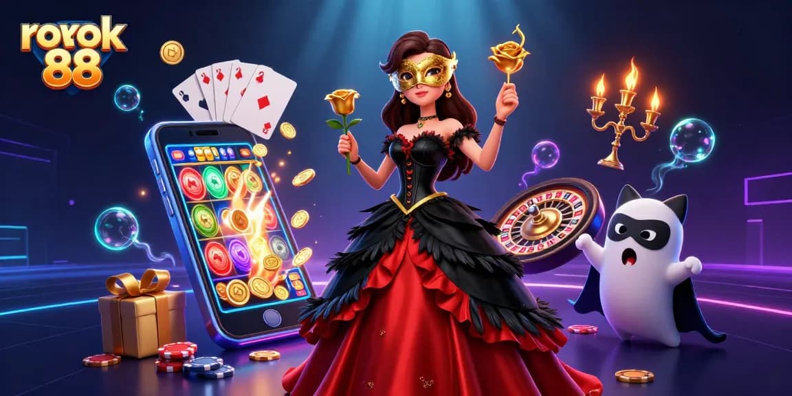 Engage in thrilling slot games with rokok 88 amidst vibrant casino visuals.