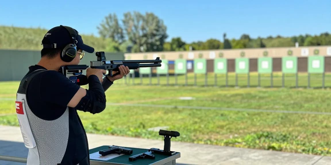 Expert shooter demonstrating precision with aftermarket Glock slides at https://precisionglockslides.com