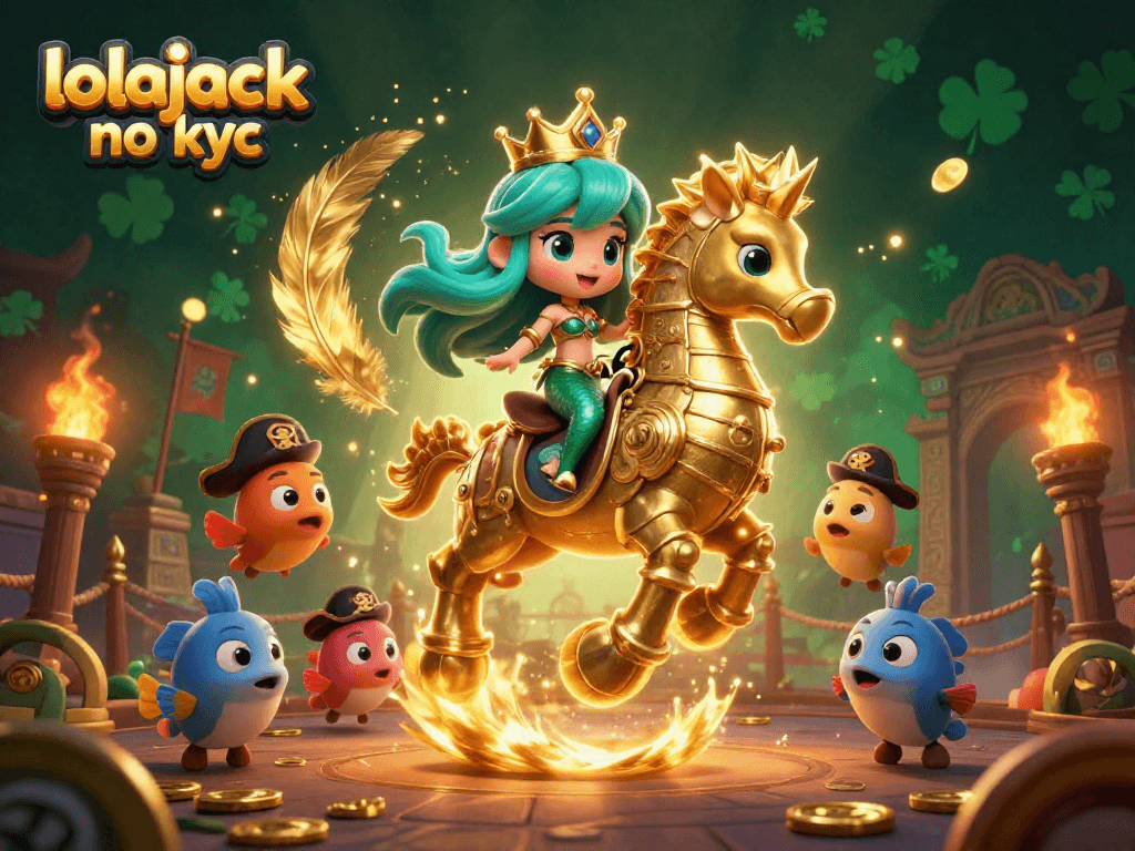 Experience thrilling gameplay with lolajack no kyc as a mermaid princess rides a golden seahorse amid vibrant casino elements.