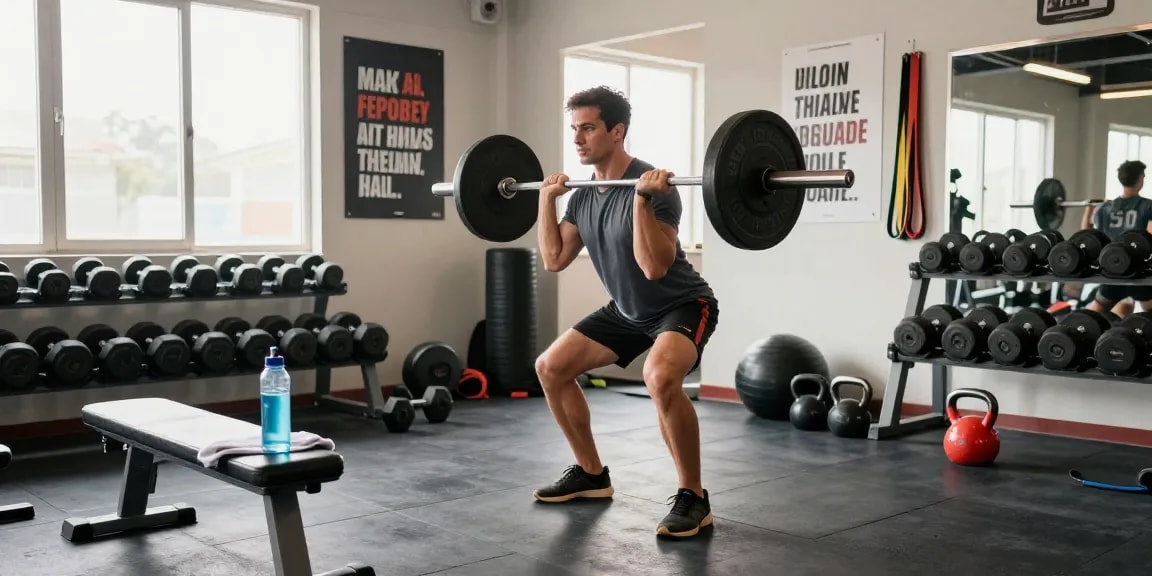 Dedicated fitness enthusiast lifting weights at the gym, showcasing Deus Medical Steroids potential.