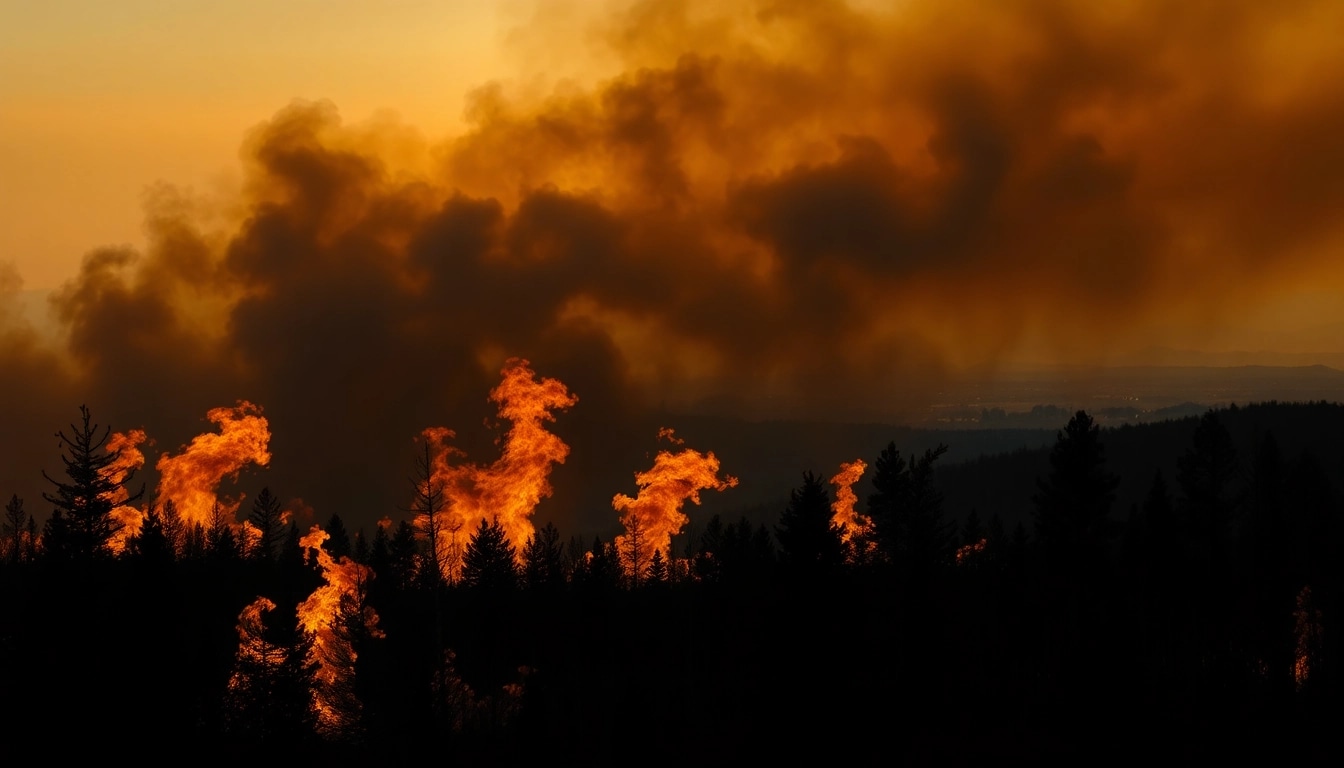 Witnessing Wildfire events showcasing the destructive power of flames and smoke in a forest.