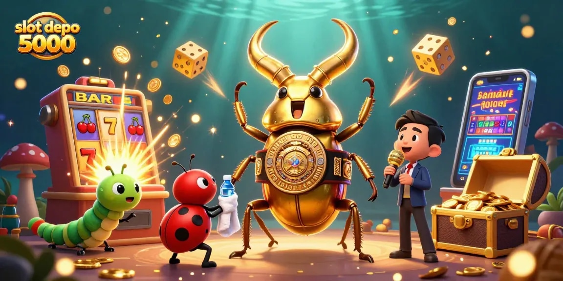 Experience thrilling action with slot depo 5000 featuring colorful jackpots, golden elements, and animated characters.