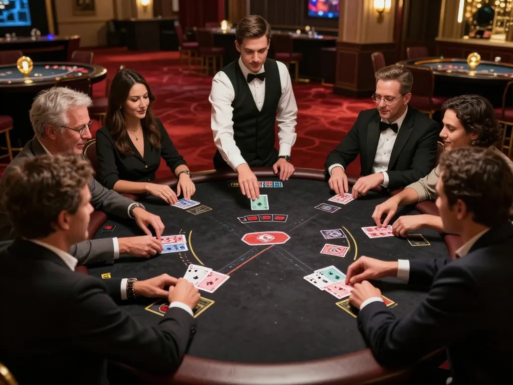 Players engaged at the blackjack table in a casino as seen in the hidden wiki, showcasing strategic gameplay.