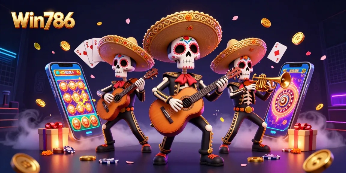 Win786 showcases a vibrant 3D mariachi band amidst dynamic gaming content, highlighting exciting betting experiences.