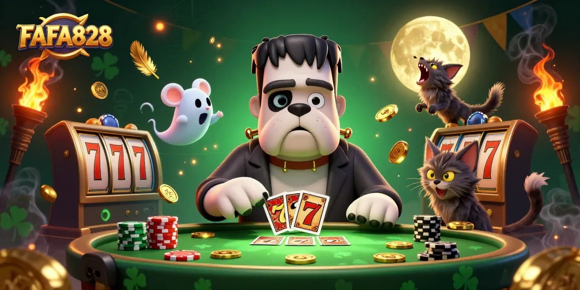 Engage in thrilling gameplay at FAFA828 with a vibrant 3D illustration of cartoon characters dealing cards.