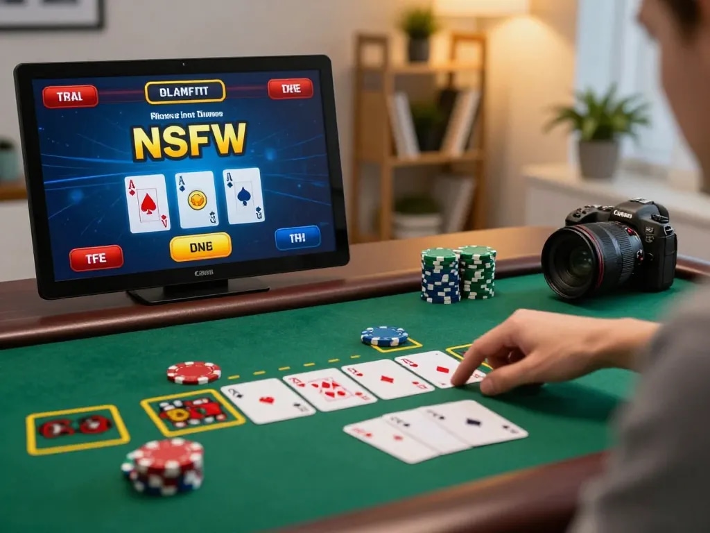 Engaging player making strategic bets in online nsfw games during an exciting blackjack match.