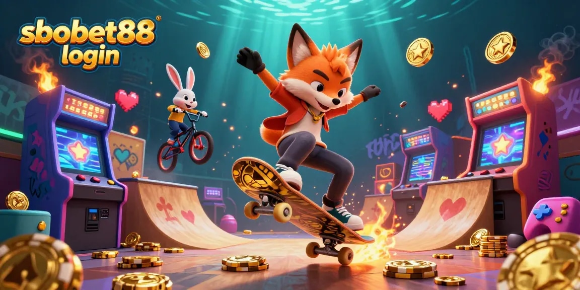Experience sbobet88 login with a vibrant 3D casino-themed scene featuring playful characters and dynamic gaming elements.