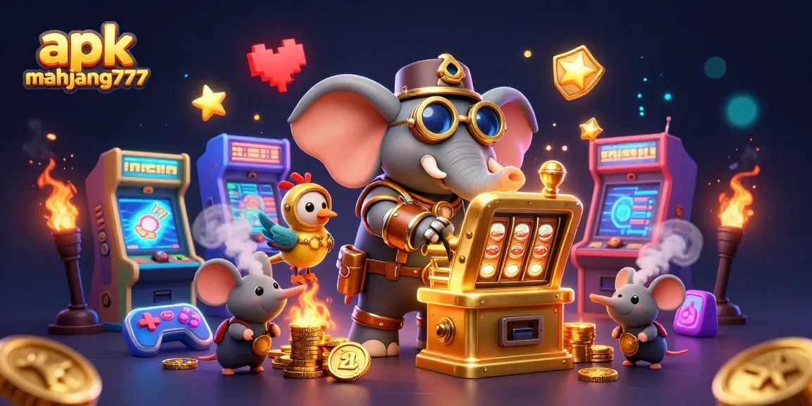 Experience the thrill of gameplay with apk mahjong777 amidst vibrant 3D slot machines and unique characters.