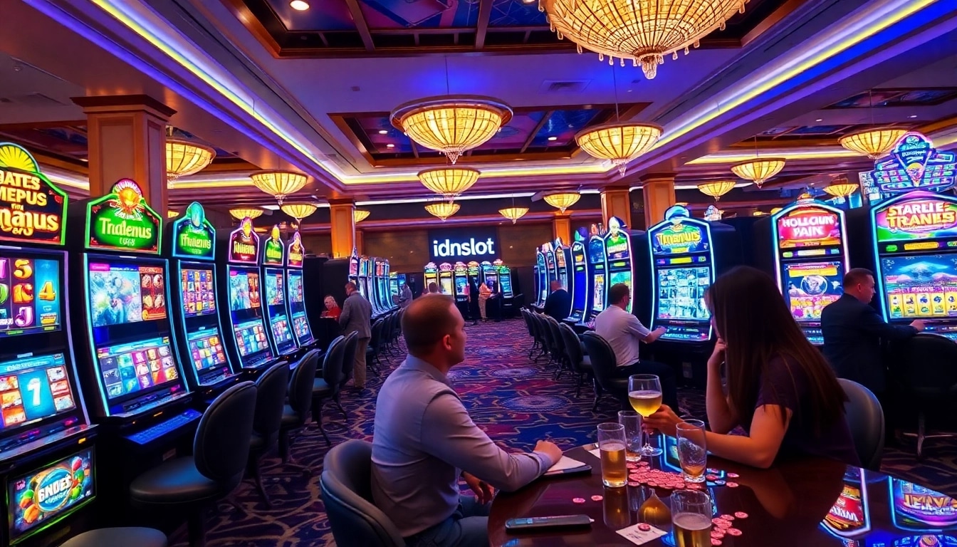 Players enjoying the excitement of idnslot gaming at luxurious casino slots.