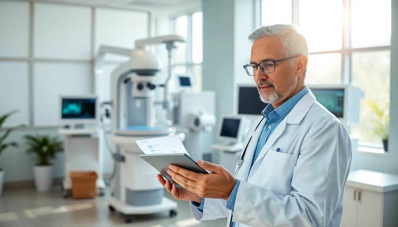 Explore healthspan metrics in a modern clinic with a healthcare expert analyzing data.