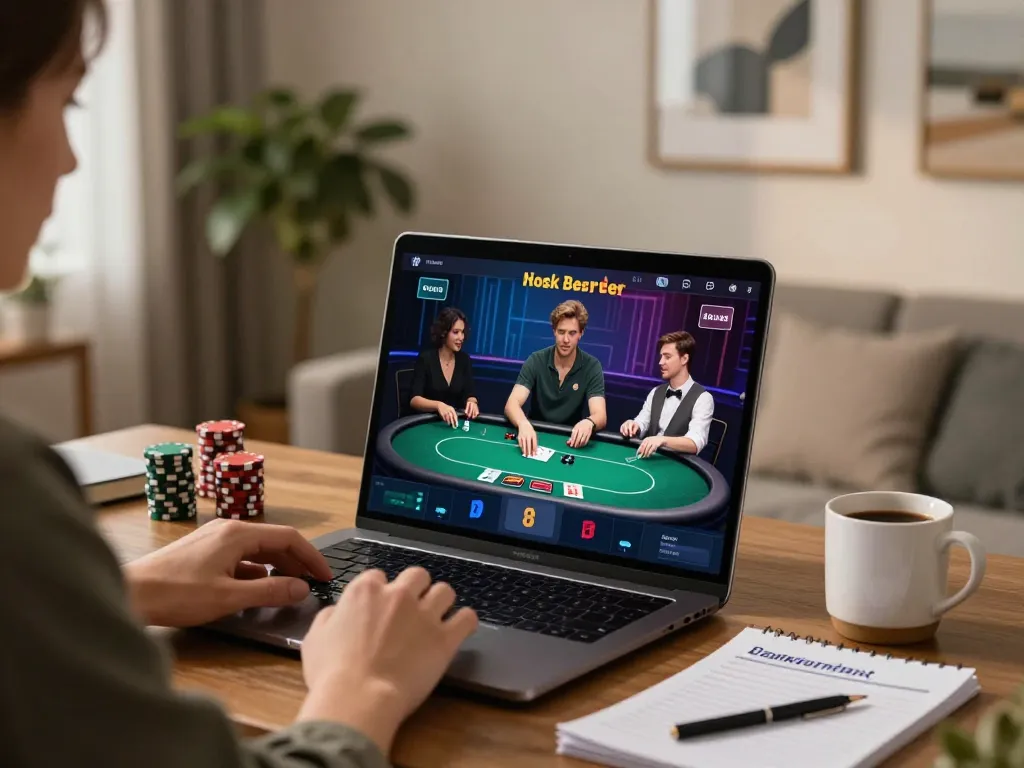 Play poker online at 888top while managing your bankroll in a cozy home workspace.
