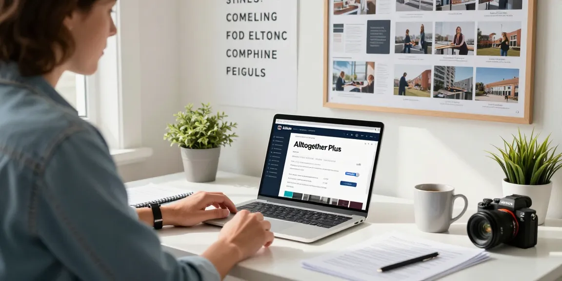 self-employed contractor working at a home office desk, focused on Alltogether Plus