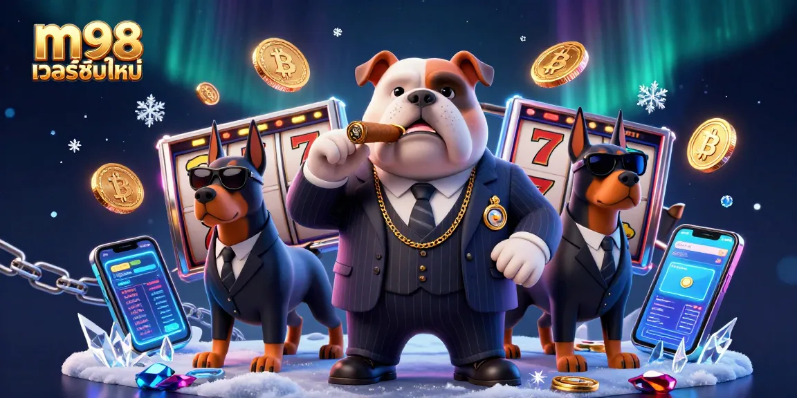 Experience thrilling m98 เวอร์ชั่นใหม่ action with a dynamic casino scene featuring a mafia boss and Doberman bodyguards.