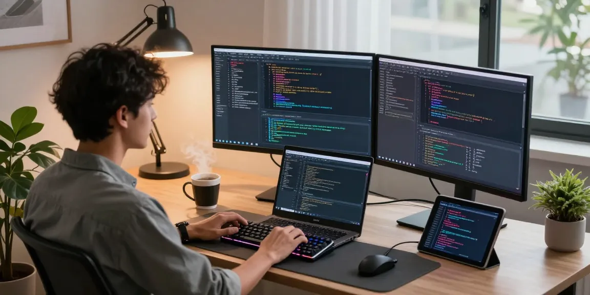 Developer coding in a modern workspace with advanced tools, highlighting cika4d technical skills.