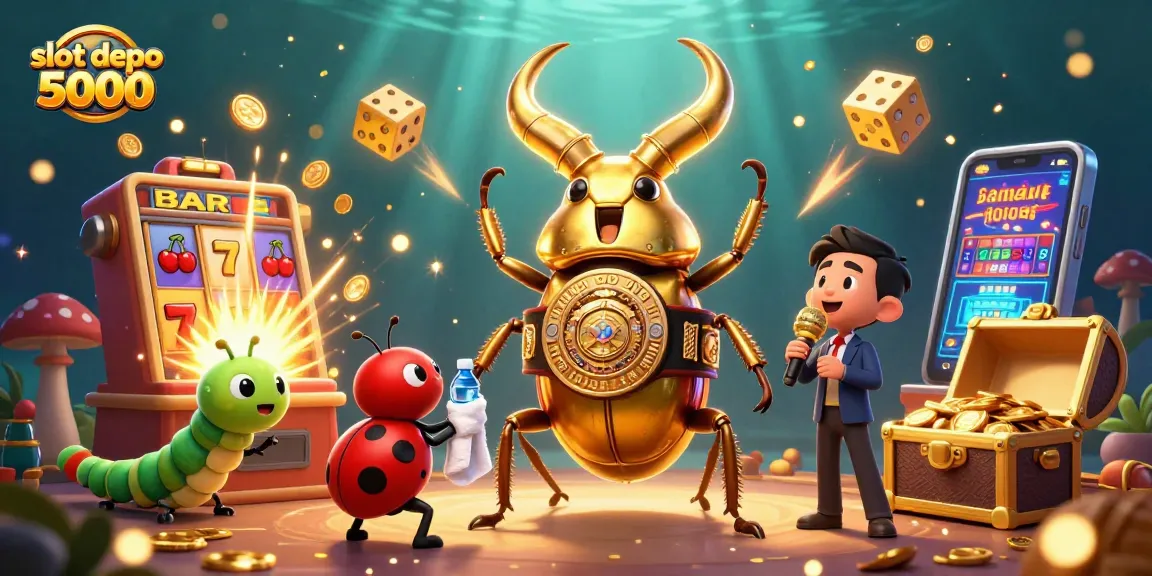 Experience thrilling action with slot depo 5000 featuring colorful jackpots, golden elements, and animated characters.