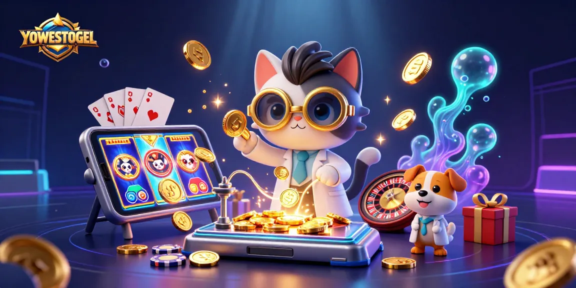 Experience excitement with YOWESTOGEL's vibrant slot game explosion, featuring dynamic characters and rich casino elements.