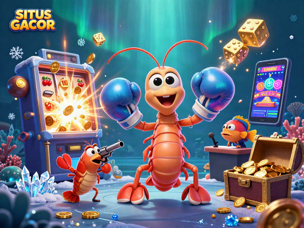 SITUS GACOR brings excitement with a lively underwater casino scene featuring animated gambling characters.