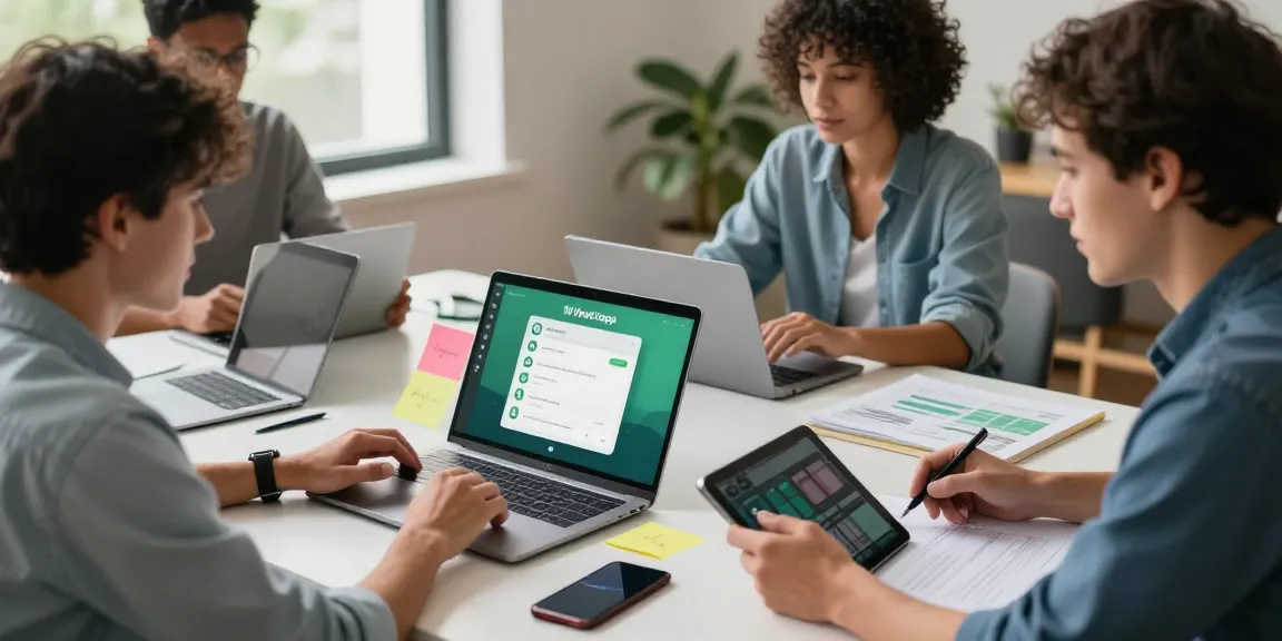 Collaboration among professionals using WhatsApp電腦版 in a modern home office.