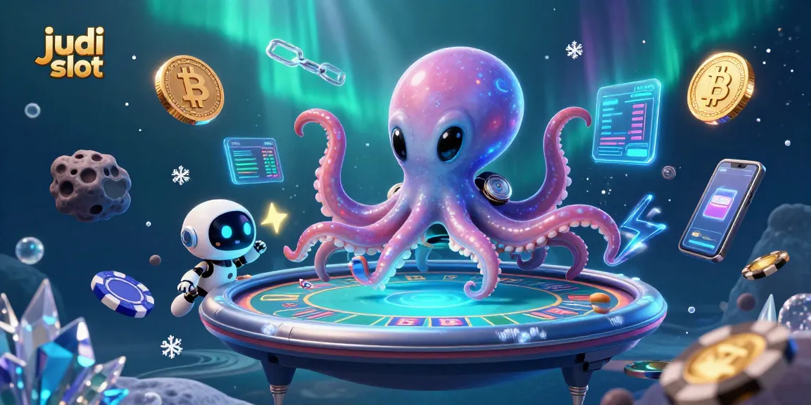 Experience exciting judi slot action with a vibrant 3D scene featuring alien characters and futuristic elements.