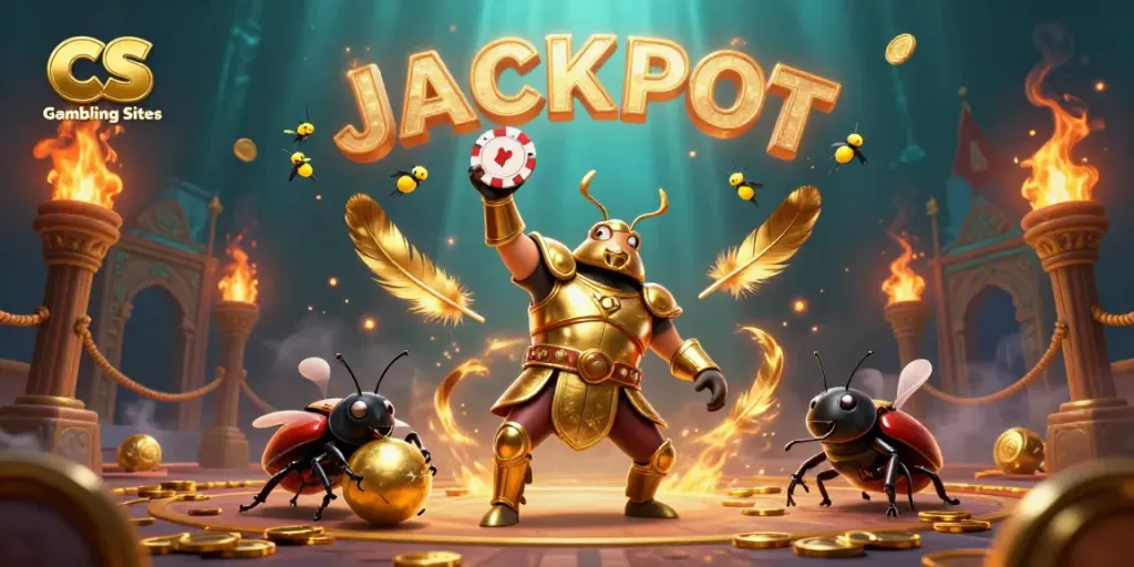 Watch as the hercules beetle triumphs in CS Gambling Sites, lifting chips while fireflies dance above.
