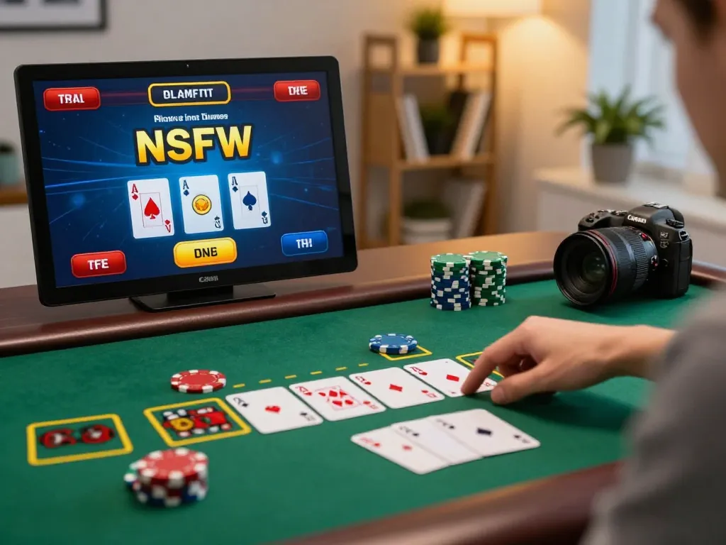 Engaging player making strategic bets in online nsfw games during an exciting blackjack match.