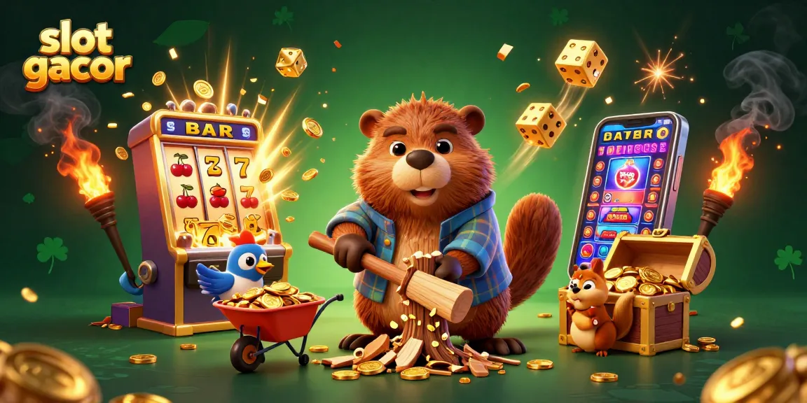 Engage with slot gacor and win big as a beaver chops a tree raining gold coins!