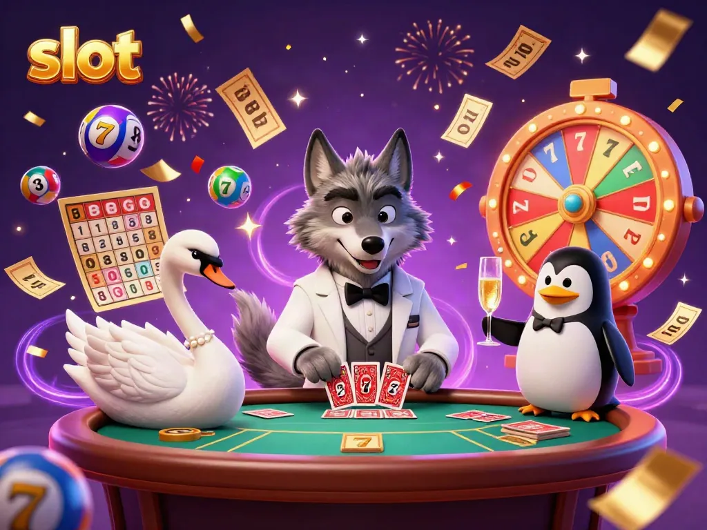 Experience the thrill of slot games in a vibrant casino scene with exciting characters.
