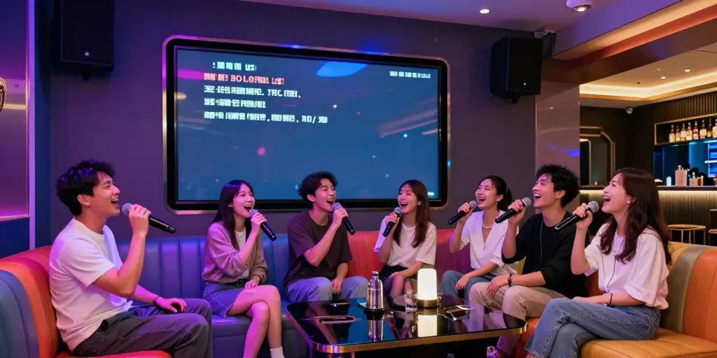 강남 달토에서 친구들과 함께 즐겁게 노래를 부르는 모습