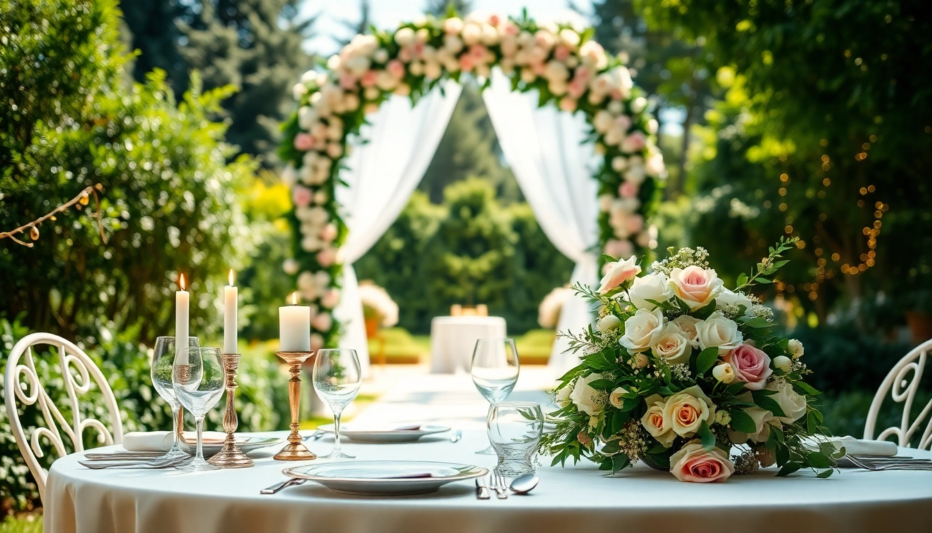 Beautiful Weddings Venue showcasing a romantic garden setting ready for celebrations.
