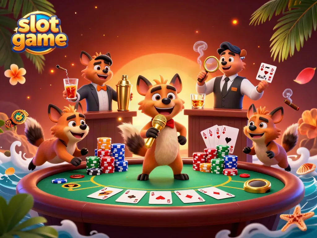 Experience thrilling slot game action as hyenas run a comedy casino club complete with vibrant poker elements.
