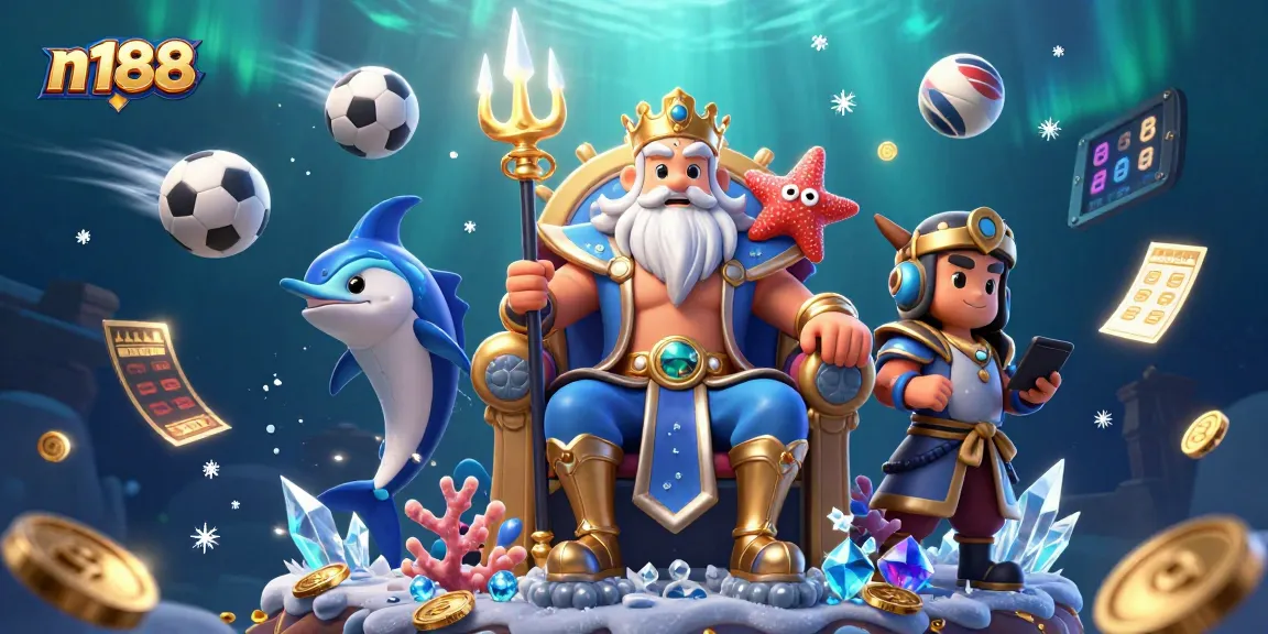 Experience n188 with dynamic sports betting action illustrated by Neptune and sea creatures.