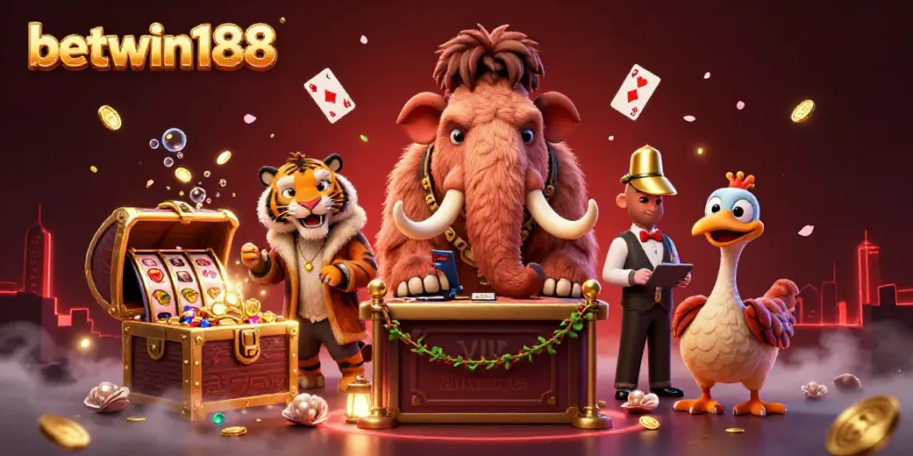 Gali akses cepat ke BETWIN188 dengan ilustrasi kasino 3D menakjubkan yang menampilkan karakter menarik.