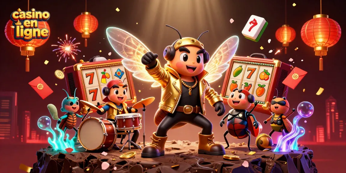 Jouez au casino en ligne avec des jeux captivants dans une scène festive illuminée.
