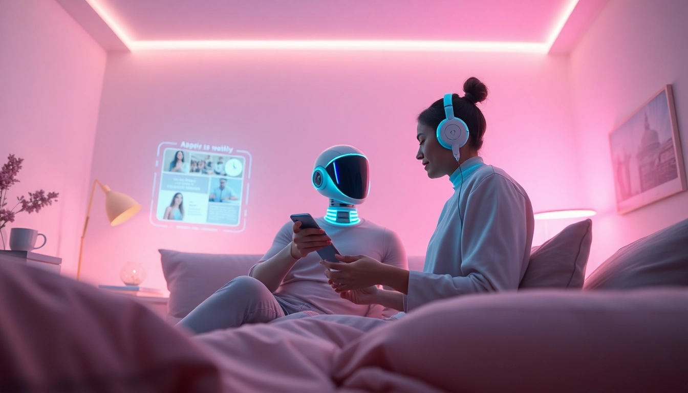 AI sex interaction in a cozy, futuristic setting showcasing user engagement with technology