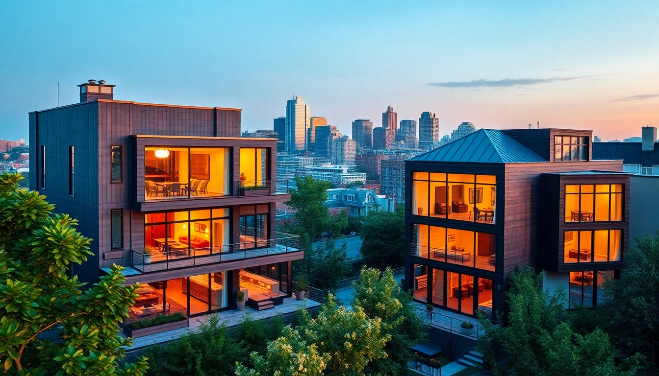 Showcase of a Boston residential architecture firm with modern designs and the city skyline.