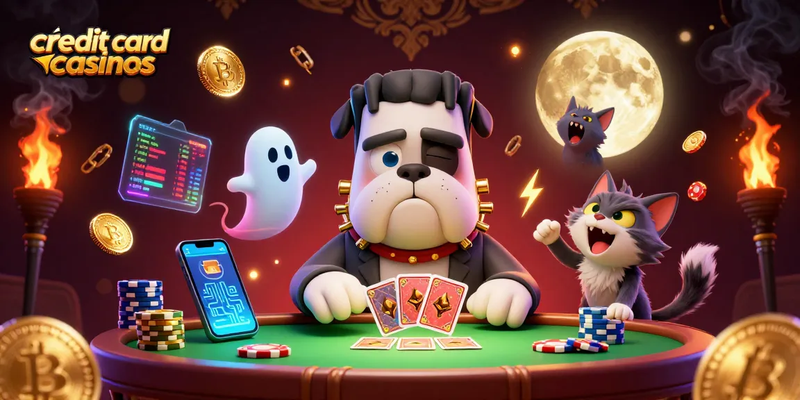 Engage in thrilling games at credit card casinos with unique characters dealing cards and fun digital elements.