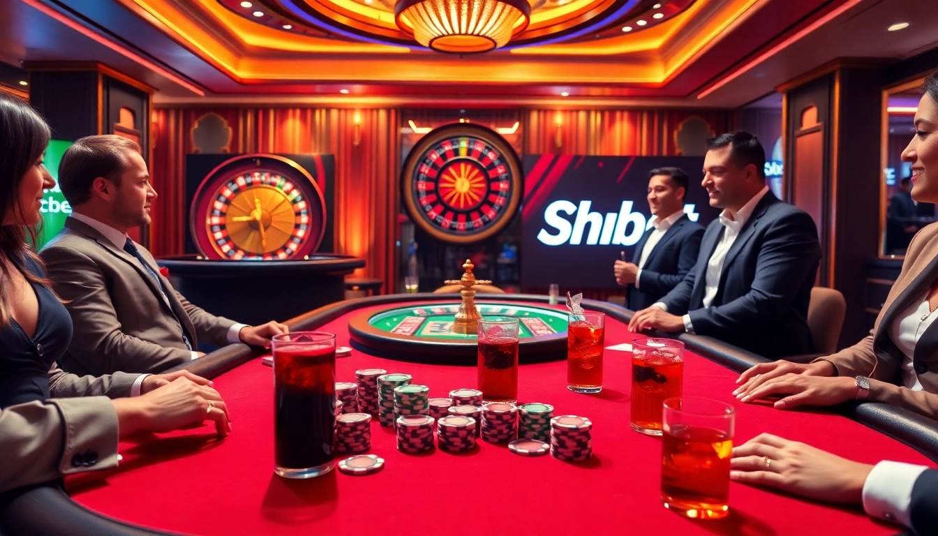 Players enjoying a thrilling poker game at Shbet's luxurious casino table.