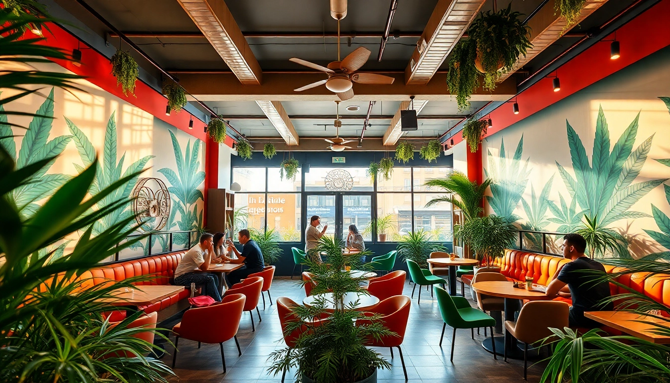 Enjoying quality time at Best Cannabis Clubs Madrid with vibrant decor and lively patrons.