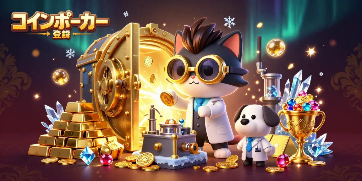 コインポーカー登録で手軽に始められる仮想通貨ポーカーの魅力を伝えるイラスト