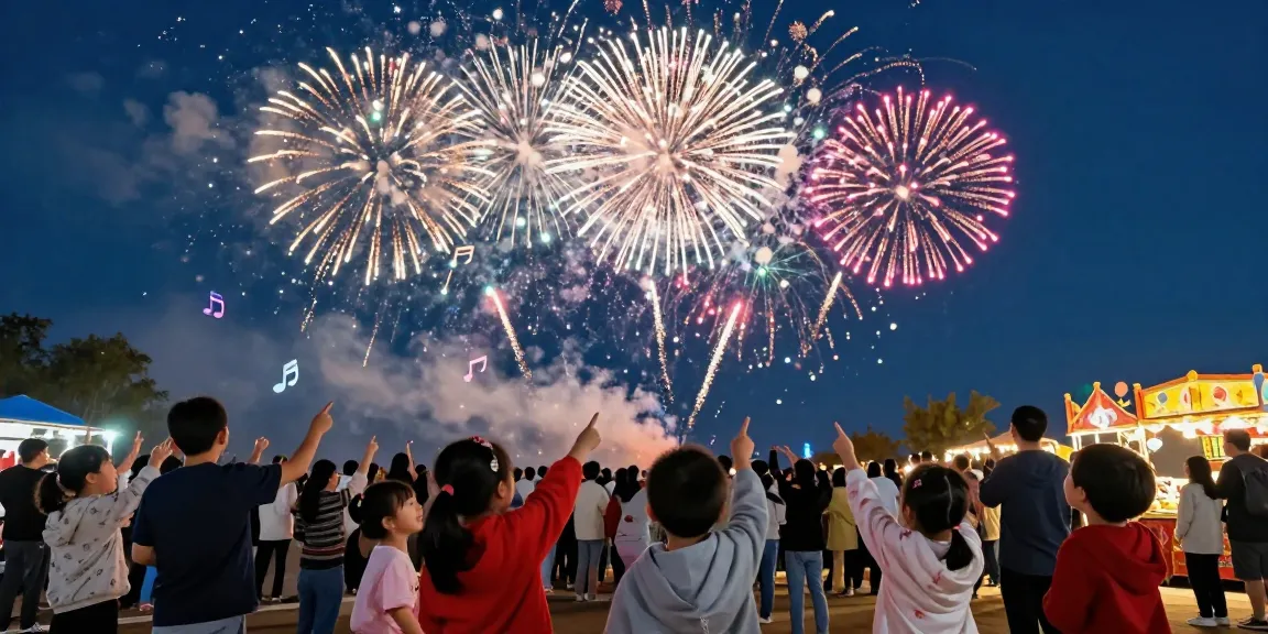 Exciting atmosphere of wholesale fireworks display with vibrant colors lighting up the night sky.